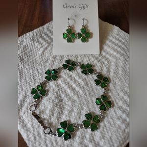 Gwen's Gifts 4 leaf clover Bracelet & Earrings color Green